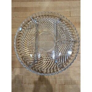 Vintage Dominion Glass Clear Swirl 4 Section Divided Relish Tray 10 Inch